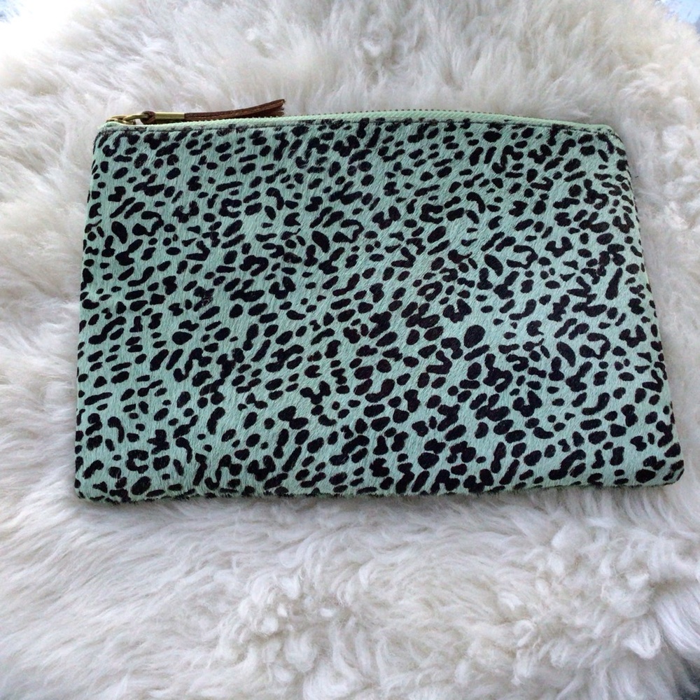 Madewell Pony Hair Animal Print Top Zip Cutch